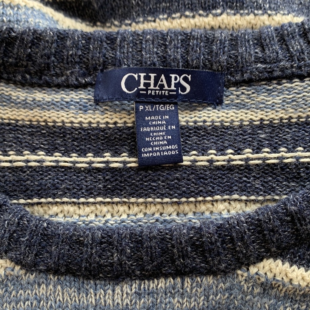 Chaps Ralph Lauren Sweater 100% cotton blue striped button neck top XL Petite - Picture 2 of 10